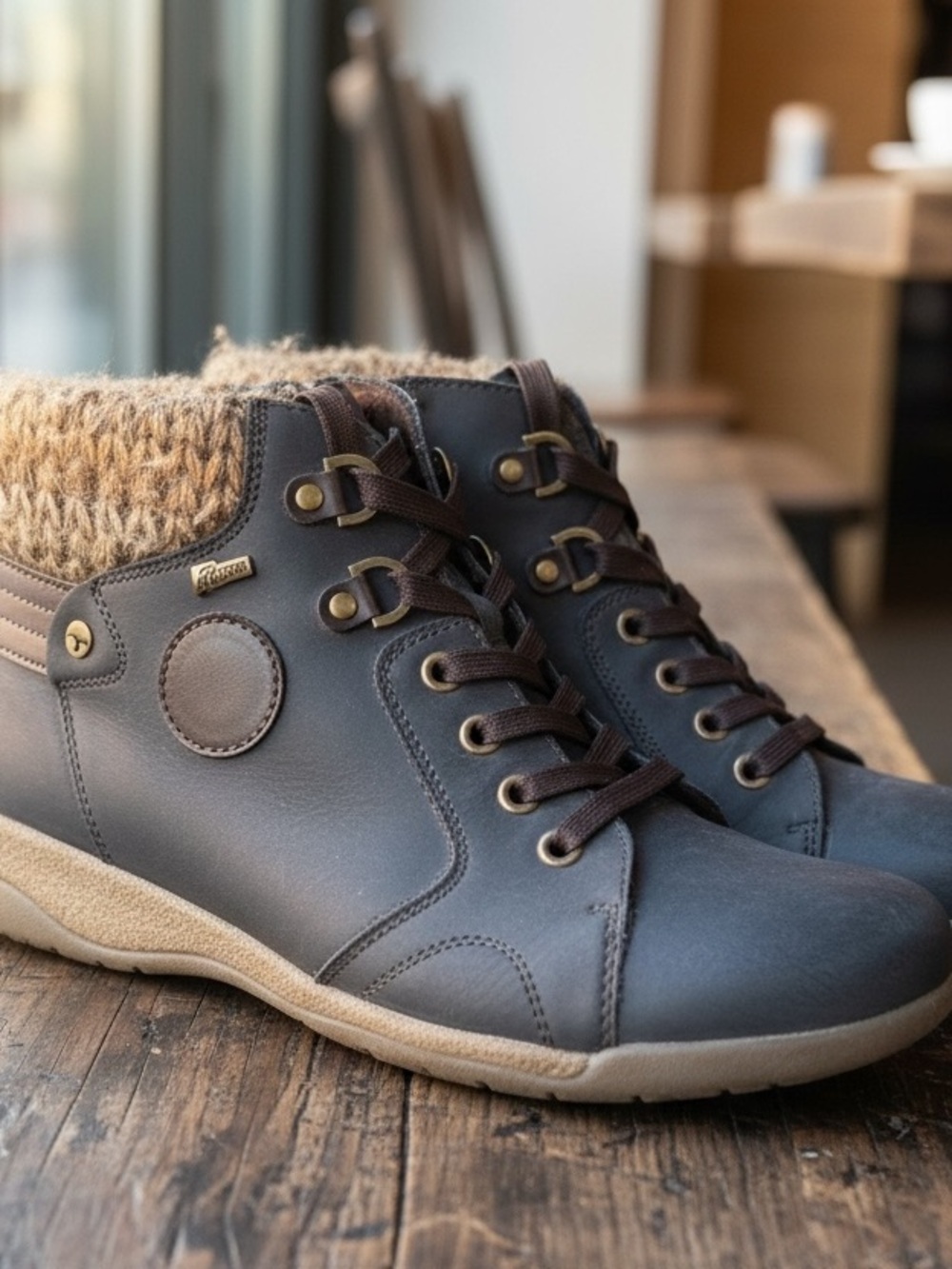 Spring Step Clifton Cozy Brown Women's Ankle Boots with Knit Collar Euro 39